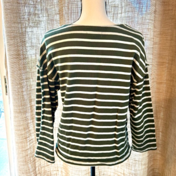 MADEWELL | Luxe Long Sleeve Tee Casler Stripe Green Off White Knit Top - Picture 5 of 6